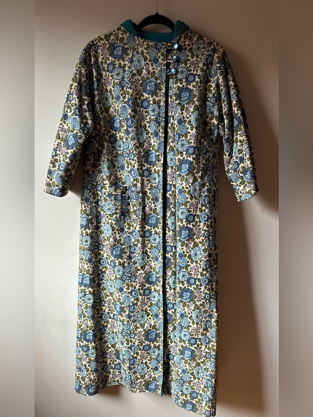 Handmade Vintage Maxi Length Floral Duster Cape Jacket Reversible Pockets